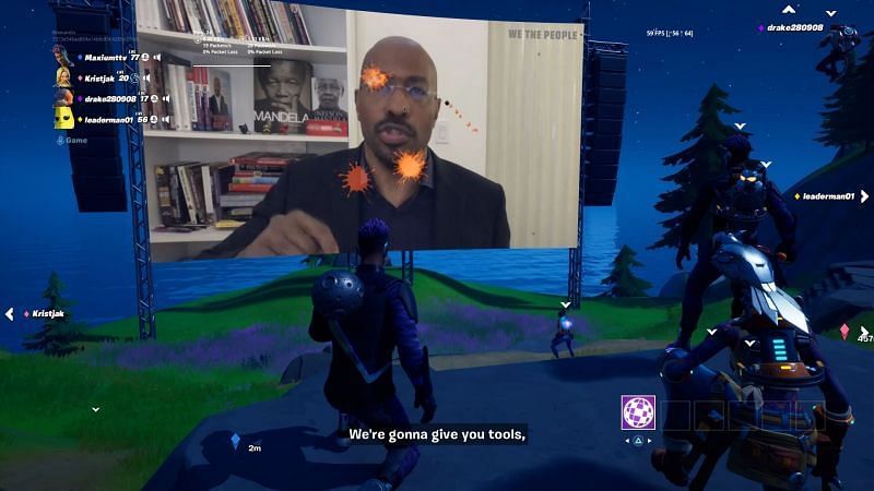 Fortnite users throw tomatoes during We The People event.